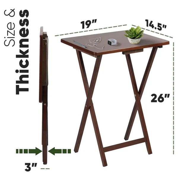 PJ Wood Folding TV Tray Tables with Storage Rack, Honey Oak, 2 Piece Set 3