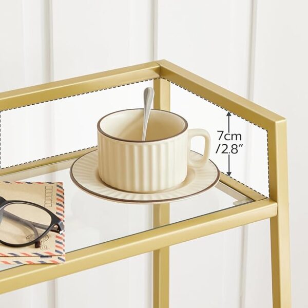 HOOBRO Gold Bookshelf - 3-Tier Tempered Glass Bookcase - Bathroom Storage Stand - Record Storage Rack with Side Guards - Strong and Durable - for Bathroom, Bedroom, Living Room - Modern Style - Gold GD77CJ01 3