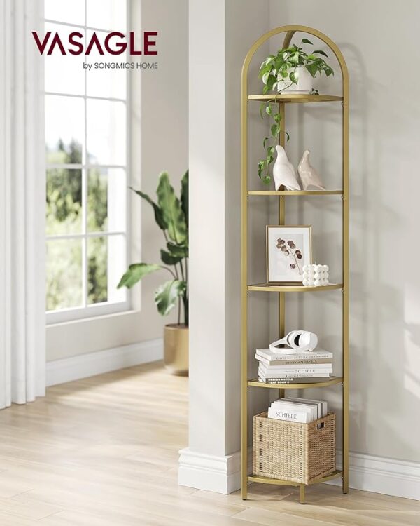 VASAGLE 5-Tier Corner Shelf Stand - Corner Bookshelf, Bathroom Organizer, Plant Stand - Tempered Glass, Steel Frame - Modern Style - for Living Room, Bathroom, Kitchen - Metallic Gold ULGT810A01 3