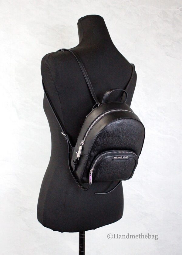 Michael Kors Jaycee Mini XS Black Pebbled Leather Zip Pocket Backpack Bag 3