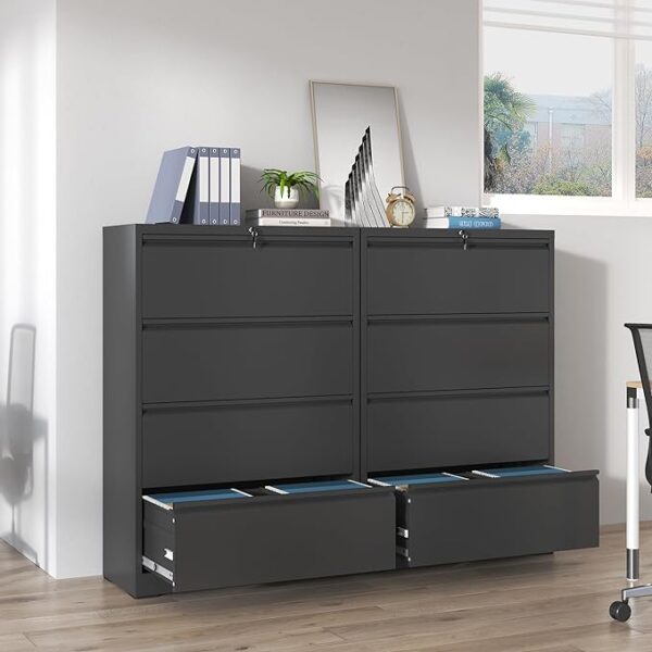 IKIMI Lateral File Cabinets 4 Drawer - Office Filing Cabinet, Steel Storage Cabinet with Lock, Wide Horizontal Black Metal Cabinet for Hanging Files, Legal/Letter/A4 Size" 3