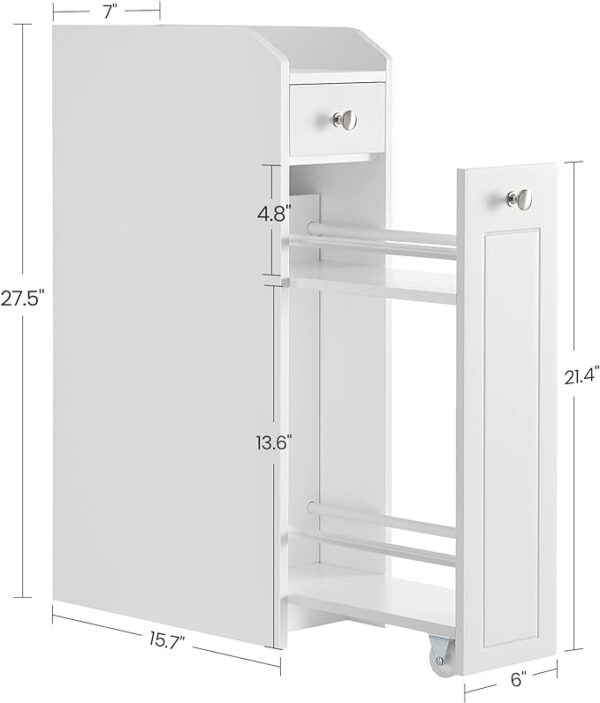 VASAGLE Small Bathroom Storage Cabinet - Slim Bathroom Storage Organizer, Toilet Paper Holder with Storage - Toilet Paper Storage Cabinet with Slide Out Drawers - for Small Spaces, White UBBC847P31 3