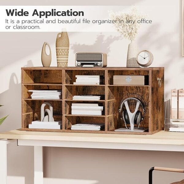 HOOBRO Wooden Literature Organizer - 12-Compartment File Organizer, Mailbox, Removable Shelves - Student File Shelf for Office, Home, Classroom, Library - Rustic Brown FG43WF01 3