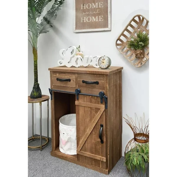 Ktaxon Barn Door Accent Cabinet,Rustic Wood Sliding Door Console Table with Drawers for Living Room Entryway Rustic Brown 4