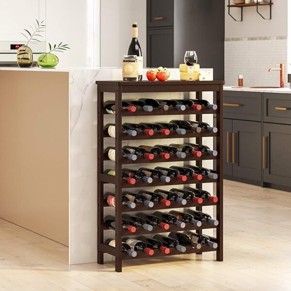 SONGMICS 42-Bottle Wine Rack Free Standing Floor - 7-Tier Display Wine Storage Shelves with Table Top, Bamboo Wobble-Free Bottle Holder for Kitchen, Bar, Dining Room, Living Room, Espresso, Model UKWR27BR" 4
