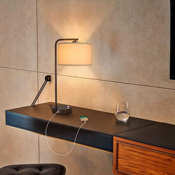 "Side Table Lamp with Dual USB Ports - Dimmable Bedside Lamp Modern Nightstand Lamp Desk Reading Lamp with Linen Lampshade for Bedroom, Living Room, Study Room, Office - 9W 3000K LED Bulb Included" 4
