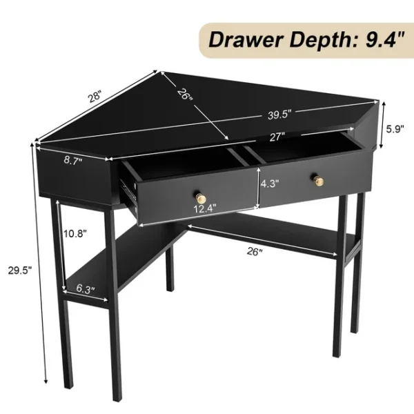 Costway Corner Computer Desk Writing Workstation Study Desk w/ 2 Drawers Black 4