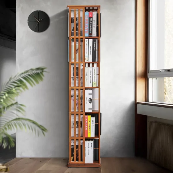 Magshion Bamboo 6 Tiers Rotating Bookshelf - Modern Bookcase, Storage Rack - Brown, for Home 2