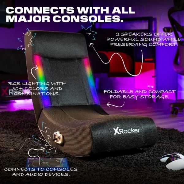 X Rocker Solo RGB Audio Floor Rocker Gaming Chair - Black Mesh - 29.33 in x 14.96 in x 24.21 in 3