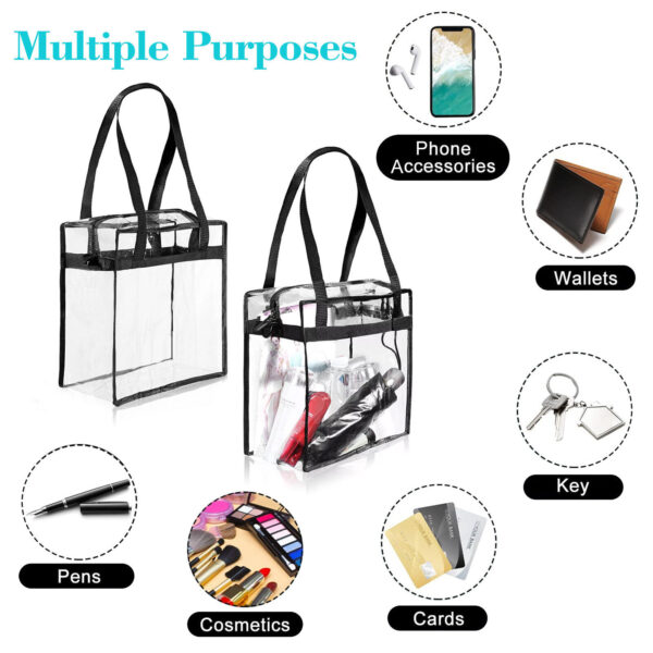 2x Clear PVC Tote Bag Women Large Transparent Handbag Zip Purse Stadium Security 2