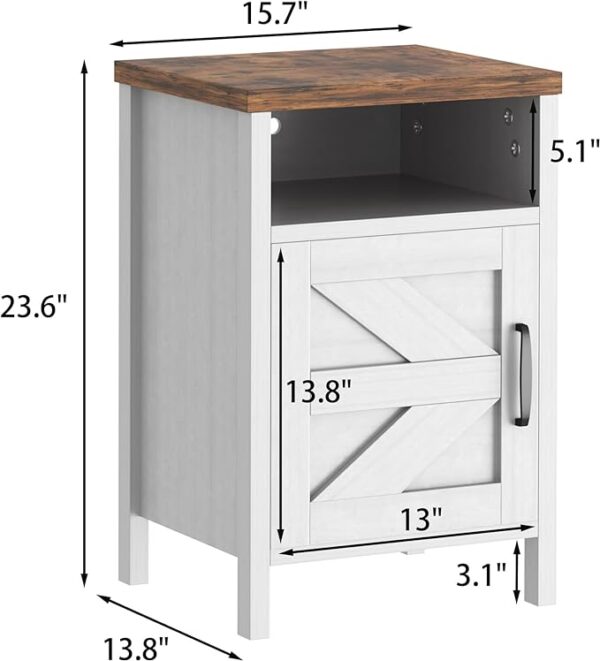 JUMMICO Farmhouse Nightstand - Modern Bedside Table Set of 2 with Barn Door and Shelf - Rustic End Table Side Table for Bedroom, Living Room - White 2