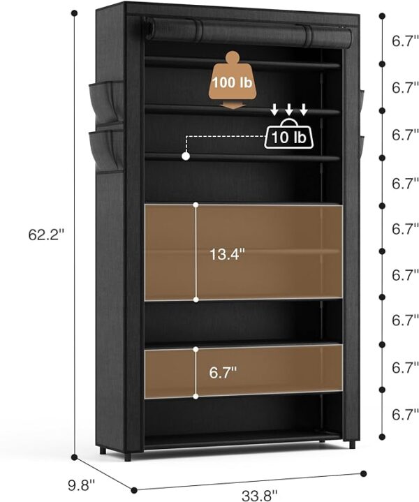 LANTEFUL Shoe Rack with Covers - 10 Tiers Tall Shoe Rack Organizer, Large Capacity Shoe Shelf Storage for 40 Pairs - Space Saving Vertical Shoe Storage Organizer for Closet, Entryway, Dorm, Bedroom 2
