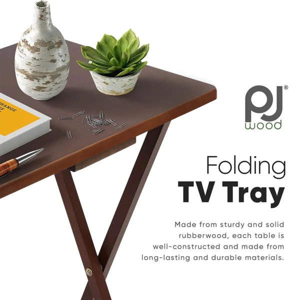 PJ Wood Folding TV Tray Tables with Storage Rack, Honey Oak, 2 Piece Set 4
