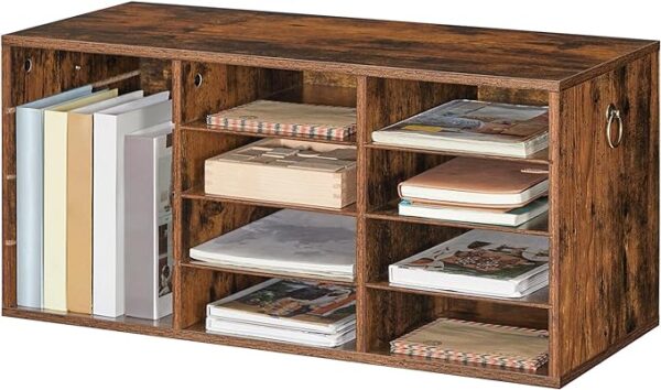 HOOBRO Wooden Literature Organizer - 12-Compartment File Organizer, Mailbox, Removable Shelves - Student File Shelf for Office, Home, Classroom, Library - Rustic Brown FG43WF01 2