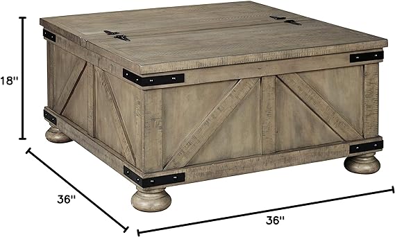 Signature Design by Ashley Aldwin Farmhouse Square Coffee Table with Lift Top for Storage, Grayish Brown 4