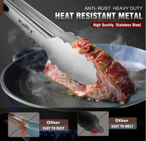 Heavy Duty Locking Metal Food Tongs Non-Slip Grip 4