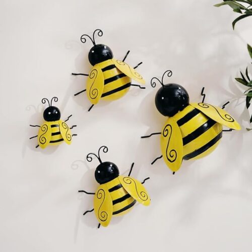 51wyAJLOSTL._AC_SX679_ Guamian 3D Metal Bumble Bee, Ant, Ladybugs Wall Art Decor, Cute Hanging Wall Sculptures for Outdoor Garden Backyard Patio Fence Decor, Easter Spring Bee Themed Gifts (Set of 4, Bee)