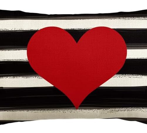 AVOIN Love Heart Throw Pillow Cover, 12 x 20 Inch Holiday Valentine's Day Mother's Day Anniversary Wedding Cushion Case Decoration for Sofa Couch Living Room