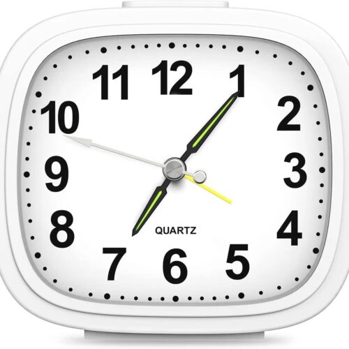 AMIR Analog Alarm Clocks for Bedrooms, Newest 4'' Super Silent Non Ticking Battery Operated Small Analog Clock, Ascending Beep Sounds Snooze Light Functions Loud Alarm Clock for Heavy Sleepers