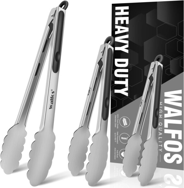 Heavy Duty Locking Metal Food Tongs Non-Slip Grip 1