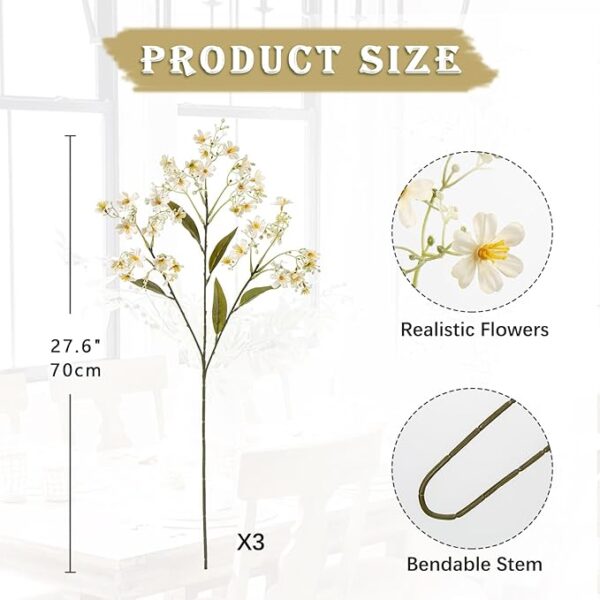 Hollyone 3 Bundles Artificial Fall Flowers Daphne Flowers 28" Long Stem Fake Vintage Fall Flowers Faux Autumn White Flowers 3