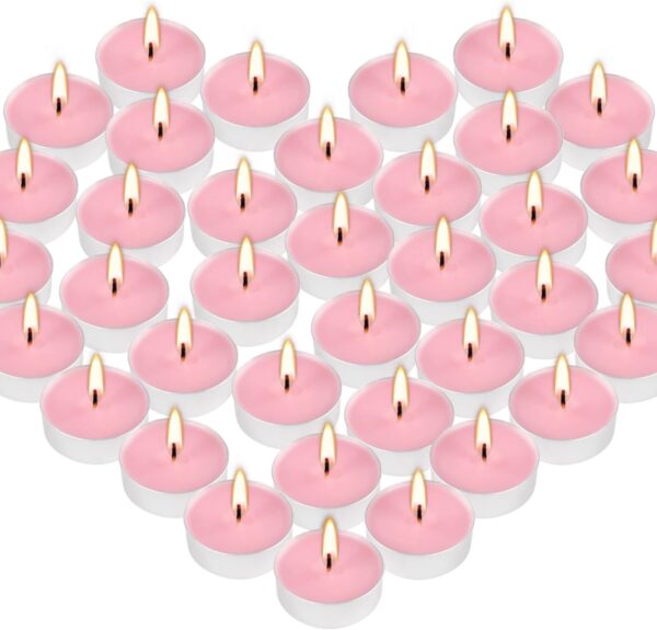 50Pcs Pink Tea Lights Candles in Bulk - 4 Hour Smokeless & Unscented Tea Candles - Dinner Candle Perfect for Votive Candle Holders 2