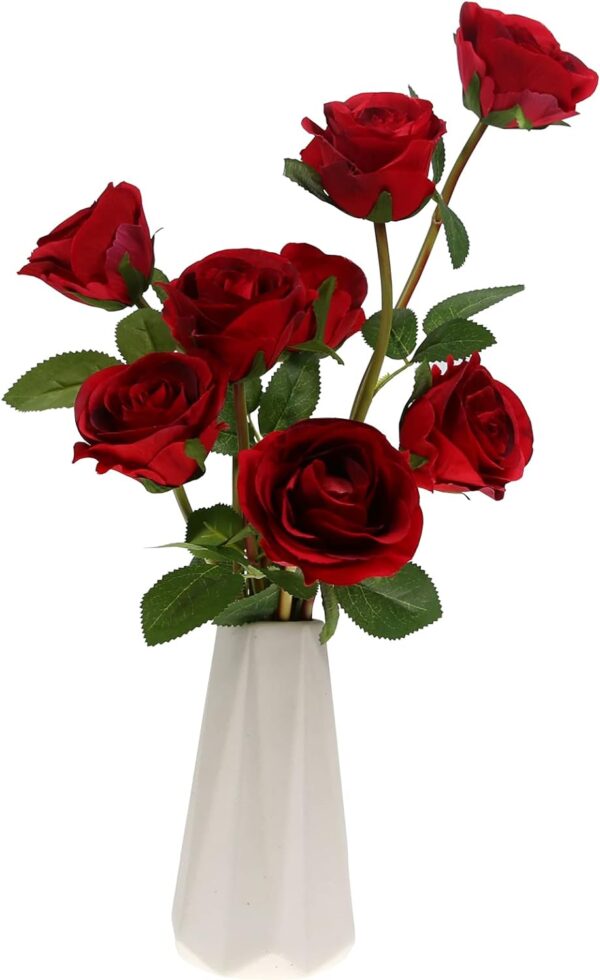Tinsow Artificial Roses Flowers with 8 Heads for Flower Arrangement, Silk Latex Rose Bouquet for Home Decoration, Faux Roses for Valentine's Day Parties and Wedding Decoration (Red, 8) 2
