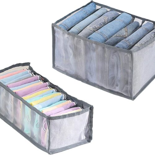 61stCGlUnCL._AC_SL1500_ 2 Pack Cloth Drawer Organizer Foldable Closet Dividers Nylon Pants Clothes Storage Box Fabric Dresser Compartments for Jeans Tshirt Clothing Organization