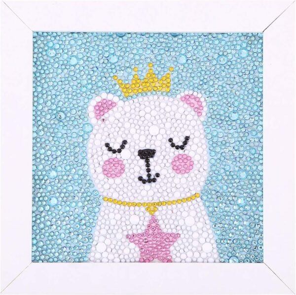 Maydear Small and Easy DIY 5d Diamond Painting Kits with Frame for Beginner with White Frame for Kids (Wishing Bear) 6X6 inch 1