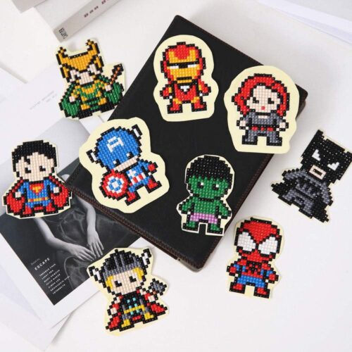 Rertcioph Diamond Painting Stickers Kits for Kids,DIY 5D Hero Diamond Art Mosaic Stickers by Numbers Kits - 9 Pieces