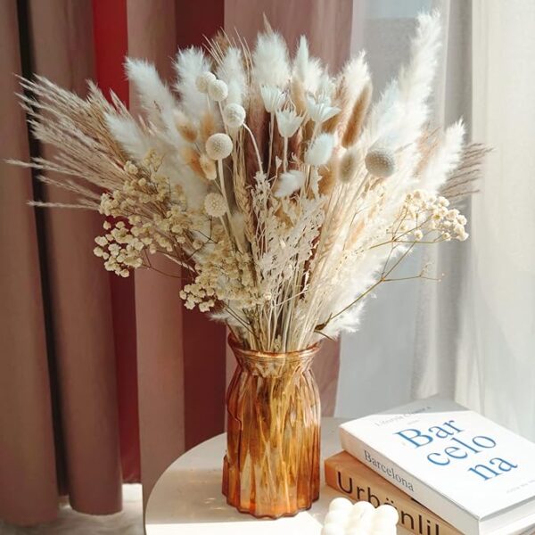 Total 104 pcs /11 Various Dried Pampas Grass Décor, White Pompous Grass, Bunny Tails Dried Flowers Reed Grass, 17 inch Pompass Grass for Flower Arrangements Boho Wedding Home Décor (Ivory White) 1