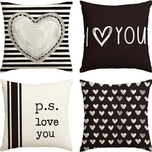 71HKyvTJzWL._AC_SX679_ Valentine's Day I Love You Throw Pillow Covers, 18 x 18 Inch Valentine Heart Stripes p.s. Love You Wedding Cushion Case Decoration for Sofa Couch Set of 4