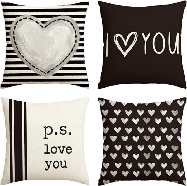Valentine's Day I Love You Throw Pillow Covers, 18 x 18 Inch Valentine Heart Stripes p.s. Love You Wedding Cushion Case Decoration for Sofa Couch Set of 4 1