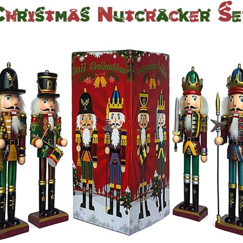 71JJn7mBynL._AC_SL1000_ Nutcracker Figures, Christmas Decoration Figurine Collection, 12 inch Holiday House Wood Occasion Ornament Decorative Gift Set (4 Piece Classic)