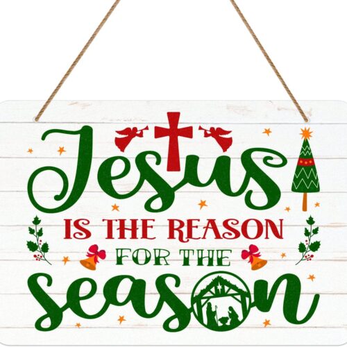 71SF8d6tUDL._AC_SL1500_ WhatSign Christmas Signs Jesus is the Reason for the Season Sign Jesus Christmas Door Wall Decor Signs Nativity Wreath Scene Hanging Sign for Jesus Christmas Wall Door Porch Wreath Holiday Decorations