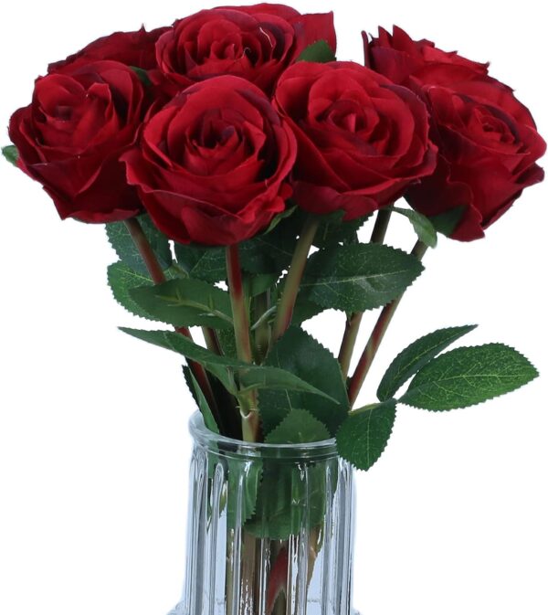 Tinsow Artificial Roses Flowers with 8 Heads for Flower Arrangement, Silk Latex Rose Bouquet for Home Decoration, Faux Roses for Valentine's Day Parties and Wedding Decoration (Red, 8) 3