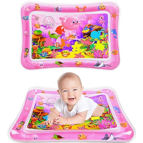 71Z5gnQcSpL._SX466_ (2) Tummy Time Water Mat Inflatable Baby Water Play Mat Fun Infant Christmas Toy Gift for 3 6 9 Month Newborn Boy Girls Sensory Development