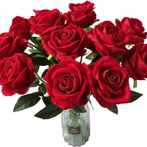 71cLDlrQhPL._AC_SX679_ UKELER 12 Pcs Artificial Rose Flowers Red Blossom Rose Flowers Silk Faux Roses with Stem Rose Bouquets for Home Decoration Wedding Party Garden Floral Decor Valentine's Day Gift