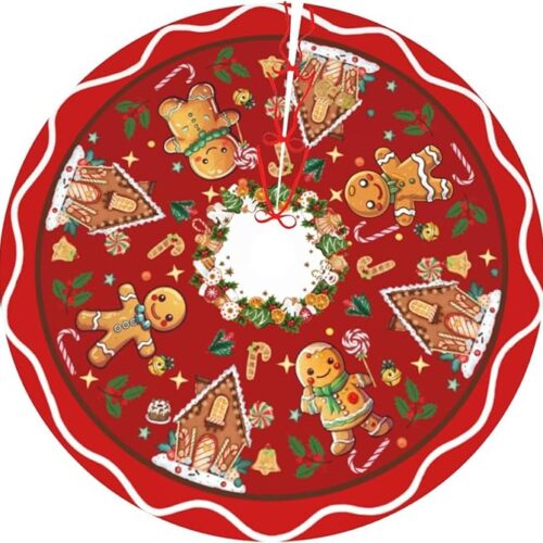 71gBve-d+YL._AC_SX679_ Gingerbread Man Candy Christmas Tree Skirt Xmas Tree Mat Christmas Tree Ornaments Decorations Holiday Party Indoor Outdoor 36"