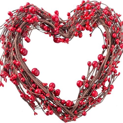 71kPenaGu4L._AC_SX569_ JOYIN Valentine Wreath Decoration, Valentine's Day Heart Wreath Handmade Red Berry Heart Shaped Door Wreath for Valentines Decor Indoor Home Room Door Decorations Outdoor Party Decorations