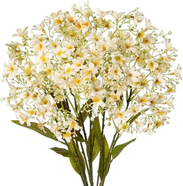 Hollyone 3 Bundles Artificial Fall Flowers Daphne Flowers 28" Long Stem Fake Vintage Fall Flowers Faux Autumn White Flowers 1