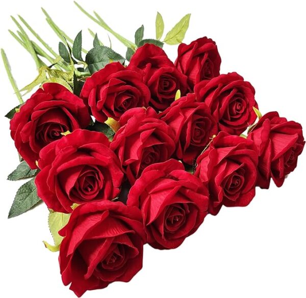UKELER 12 Pcs Artificial Rose Flowers Red Blossom Rose Flowers Silk Faux Roses with Stem Rose Bouquets for Home Decoration Wedding Party Garden Floral Decor Valentine's Day Gift 4