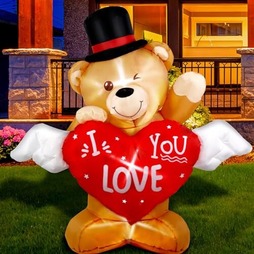 71nDrKNRN+L._AC_SX679_ Valentines Day Inflatable Bear with Love Heart, Lighted Valentines Inflatables Teddy Bear Blow Up Yard Outdoor Garden Home Party