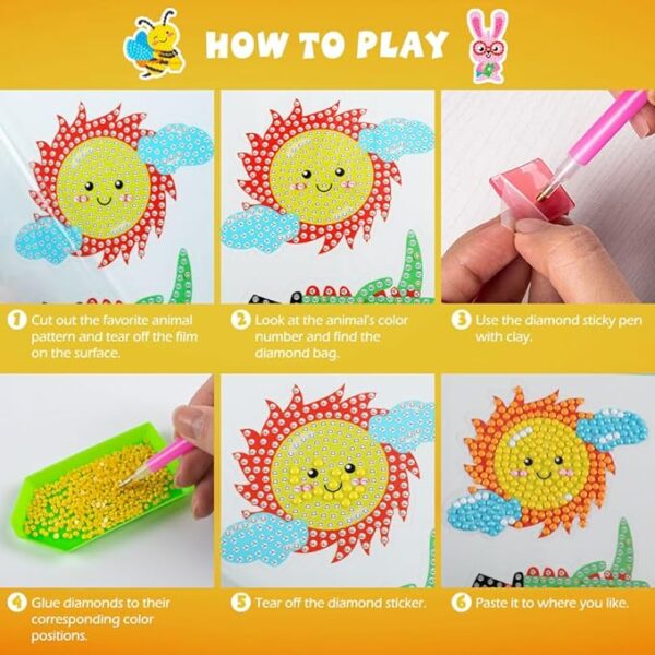 Labeol 5D Diamond Stickers Kits for Kids Boys and Girls Ages 6-8 10-12 Easy to DIY Creative Diamond Dotz Mosaic Sticker Craft by Numbers Kits for Kids and Adult Beginners (Cute Animals) 1