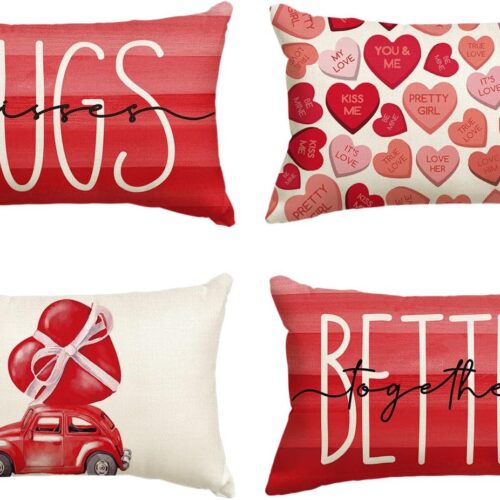 71wQOnO1thL._AC_SL1500_ Valentine's Day Kisses Hugs Better Together Red Throw Pillow Covers, 12 x 20 Inch Hearts Truck Wedding Cushion Case Decoration for Sofa Couch Set of 4