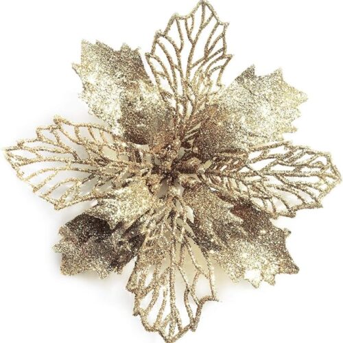 816k-nGxcfL._AC_SX679_ GL-Turelifes 12 Pieces 6.3’’ Glitter Christmas Flowers Champagne Poinsettia Artificial Flower Christmas Tree Flowers Wreath Tree Ornaments with 12 Pcs Green Flower Stem