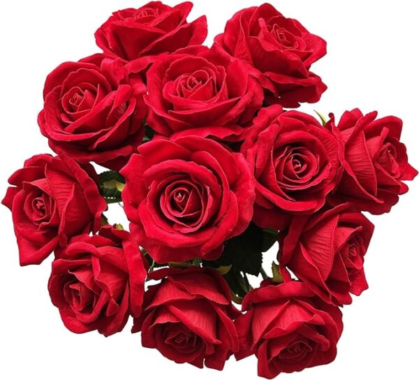 UKELER 12 Pcs Artificial Rose Flowers Red Blossom Rose Flowers Silk Faux Roses with Stem Rose Bouquets for Home Decoration Wedding Party Garden Floral Decor Valentine's Day Gift 3
