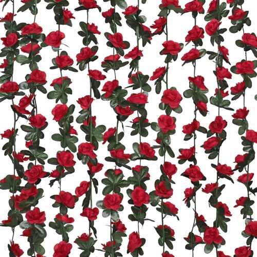 MARTINE MALL Flower Garland Rose Vines, 5 Strands 41Ft Flowers Vines for Bedroom, Rose Flower Garland Decoration, Red Rose Floral Garland for Room Table Birthday Wedding Party Garden Wall Decor