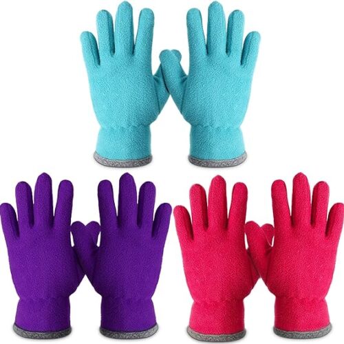 3 Pairs Kids Fleece Gloves Winter Full Fingers Gloves Soft Warm Mittens for Boys Girls Outdoors Activity Supplies