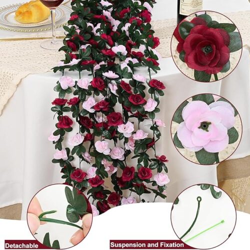 81FITlV-a9L._AC_SX679_ MARTINE MALL Flower Garland Rose Vines, 5 Strands 41Ft Flower Vines for Bedroom, Rose Flower Garland Decoration, Wine Red and Pink Rose Floral Garland for Room Birthday Wedding Party Garden Wall Decor